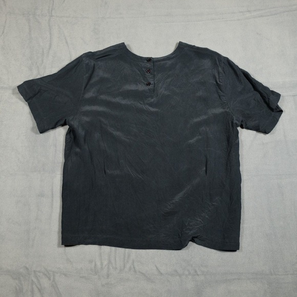 Casual Corner Tops - Vintage Casual Corner Blouse Top Womens L Black Short Sleeve Button Back Silk